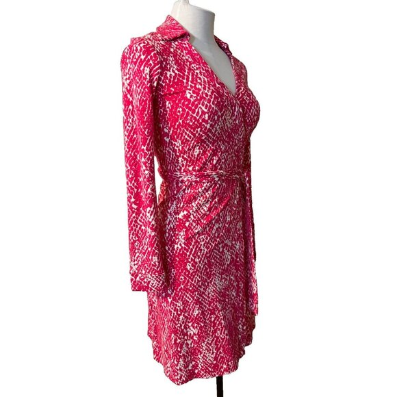 Diane Von Furstenberg Jeanne Wrap Dress 2 XS Pink Ivory Career Church NEW - Picture 2 of 11